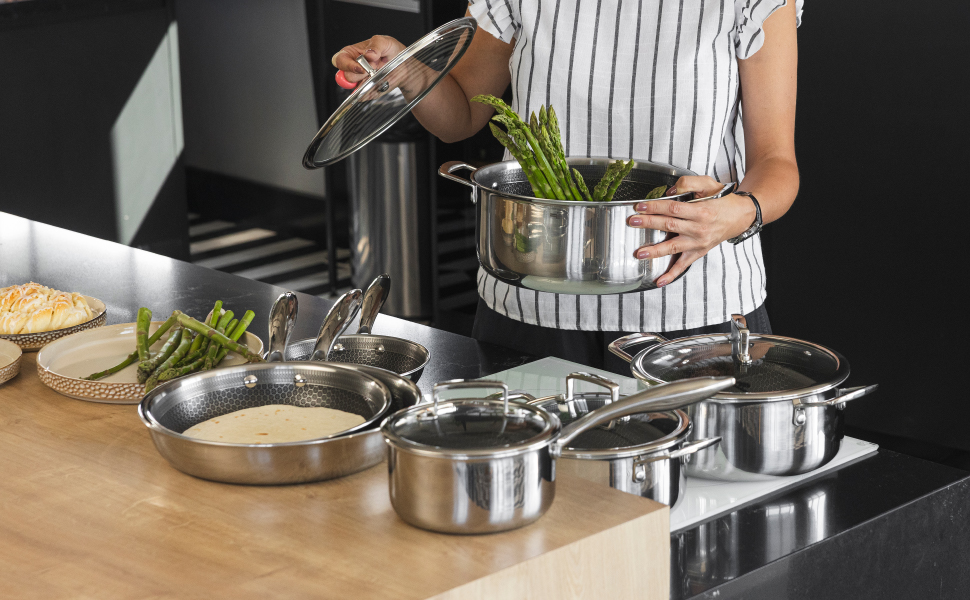 Набір сковорідок Florina Bratpfannen з нержавіючої сталі, 20/24/28 см, 3 шт. | 3-шарова конструкція, алюмінієвий сердечник, для всіх плит, з ергономічною ручкою