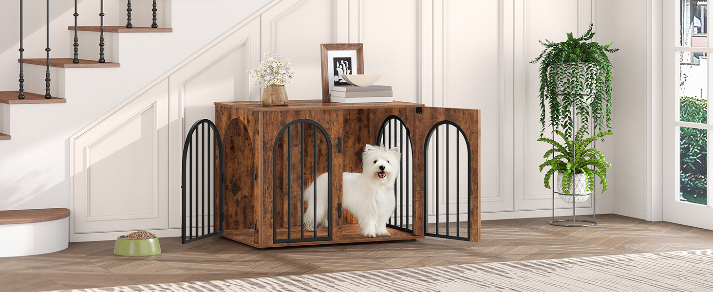 Клітка для собак Hzuaneri, 80 см, 3 двері, бокова дверцята, сучасний дизайн, стіл-клітка, міцна, 80x56x61 см, вінтажний колір, DFC85101B