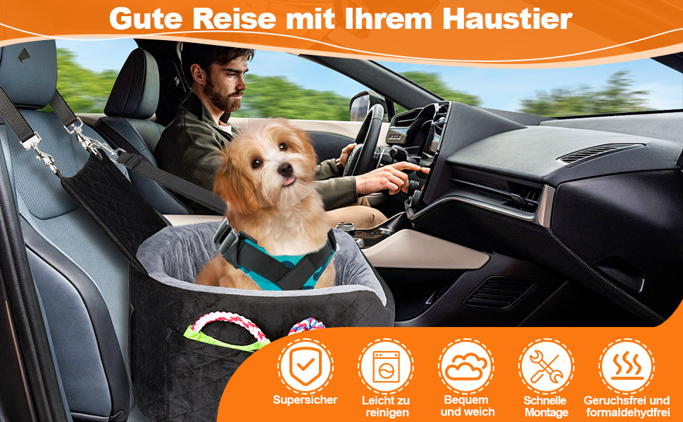 Автокрісло для собак - чорне автокрісло-бустер для маленьких собак з піною Memory Foam 28D, неслизька водонепроникна підкладка, переноска для подорожей з кишенями та ковдрою, чорний