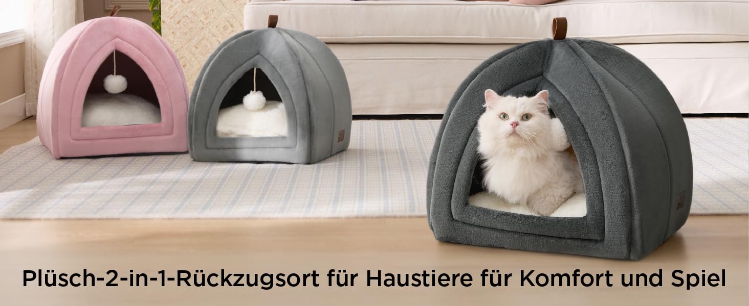Кігтеточка-будиночок для котів BEDSURE велика, сіра - складане ліжко з миючими подушками, кімната для кошенят, маленьких та середніх тварин, м'який та теплий будиночок для дому, 40x40x40 см