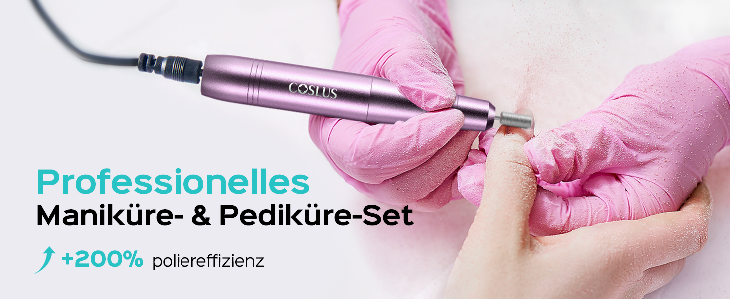 Електричний фрезер для нігтів Coslus: 20000 об/хв, регулювання швидкості та напрямку, манікюр та педикюр, набір для шліфування гелю та акрилу (фіолетовий)