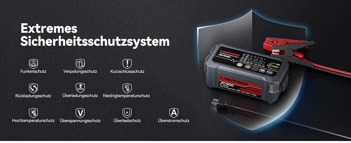 Бустер-стартер LOKITHOR JC400 для автомобіля 2500A, зовнішній акумулятор (Powerbank) та зарядний пристрій 6V/12V