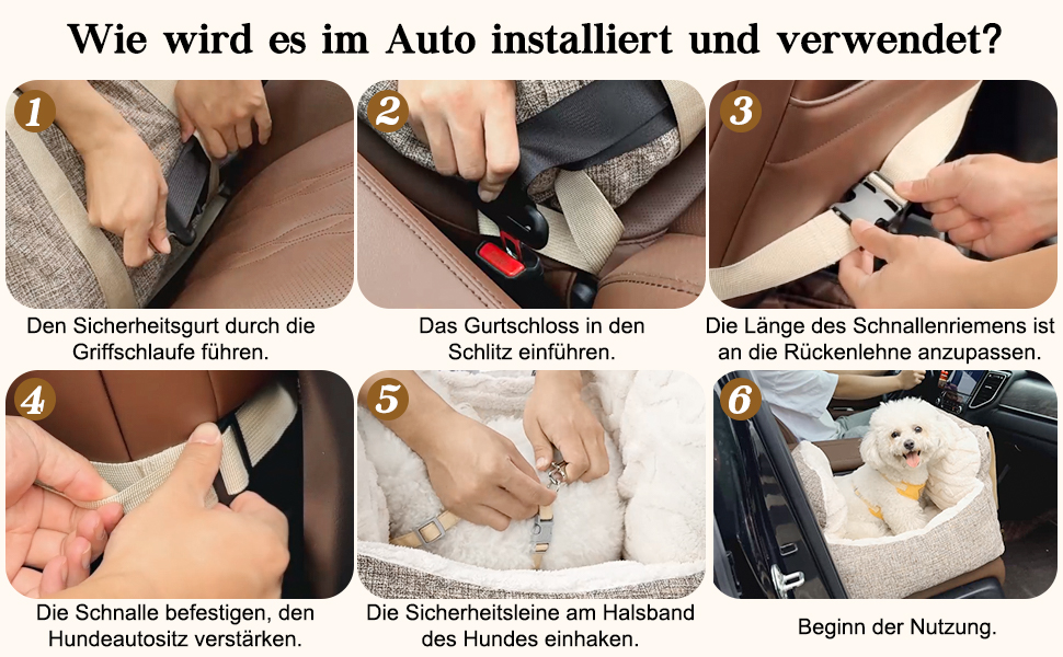 Автокрісло для собак Pawaboo: зручне ліжко-переноска для маленьких собак до 11 кг, коричнево-бежеве