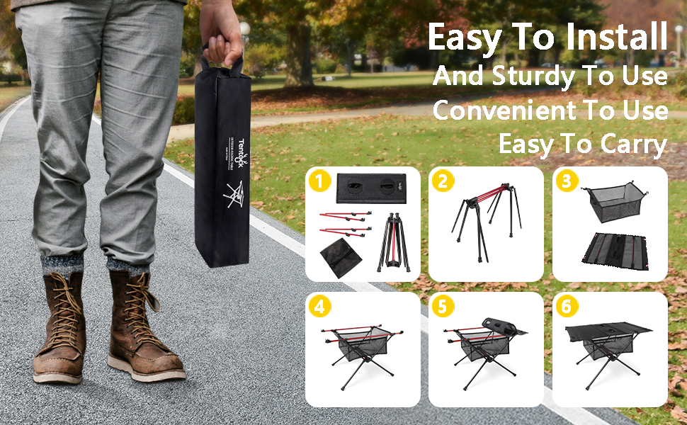 Складний кемпінговий стіл Tentock Ultraleicht з алюмінію - для пікніка, походів, подорожей та дому (чорний)