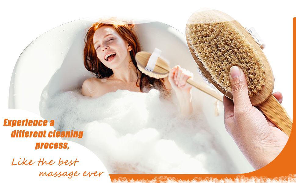 Щітка для тіла з довгим руків'ям, щітка для спини знімний руків'я, 2 насадки, для очищення тіла, скребок для спини в душі, натуральна щетина, Mango Largo