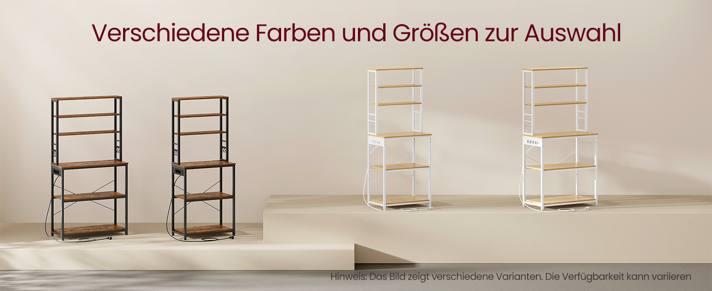 Стелаж кухонний VASAGLE з розетками, 6 полиць, гачки, сталевий каркас, 40x60x167 см, золотий дуб + білий