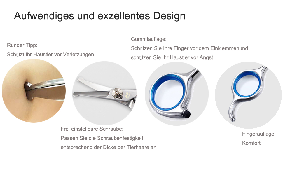 Набір для грумінгу собак 5 в 1: професійні ножиці з безпечними закругленими кінцями, високоякісна нержавіюча сталь, ідеально підходить для грумінгу тіла, обличчя, носа та вух (блакитний)