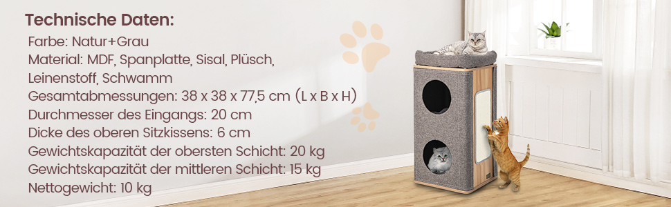 Кігтеточка-будинок для котів COSTWAY 3-ярусна сіра, з дошками для шліфування та 3 килимками, до 20 кг