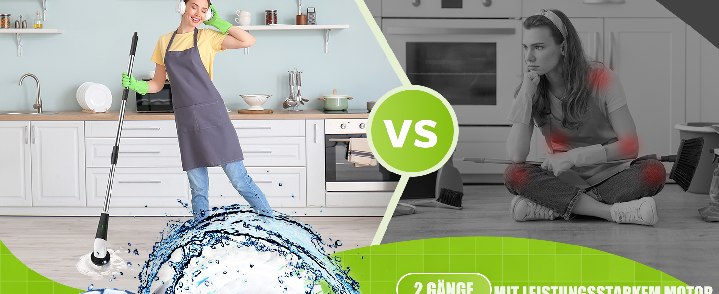 Електрична щітка для прибирання YKYI з 8 насадок, водонепроникна IPX7, для ванної, підлоги, кухні (біла)