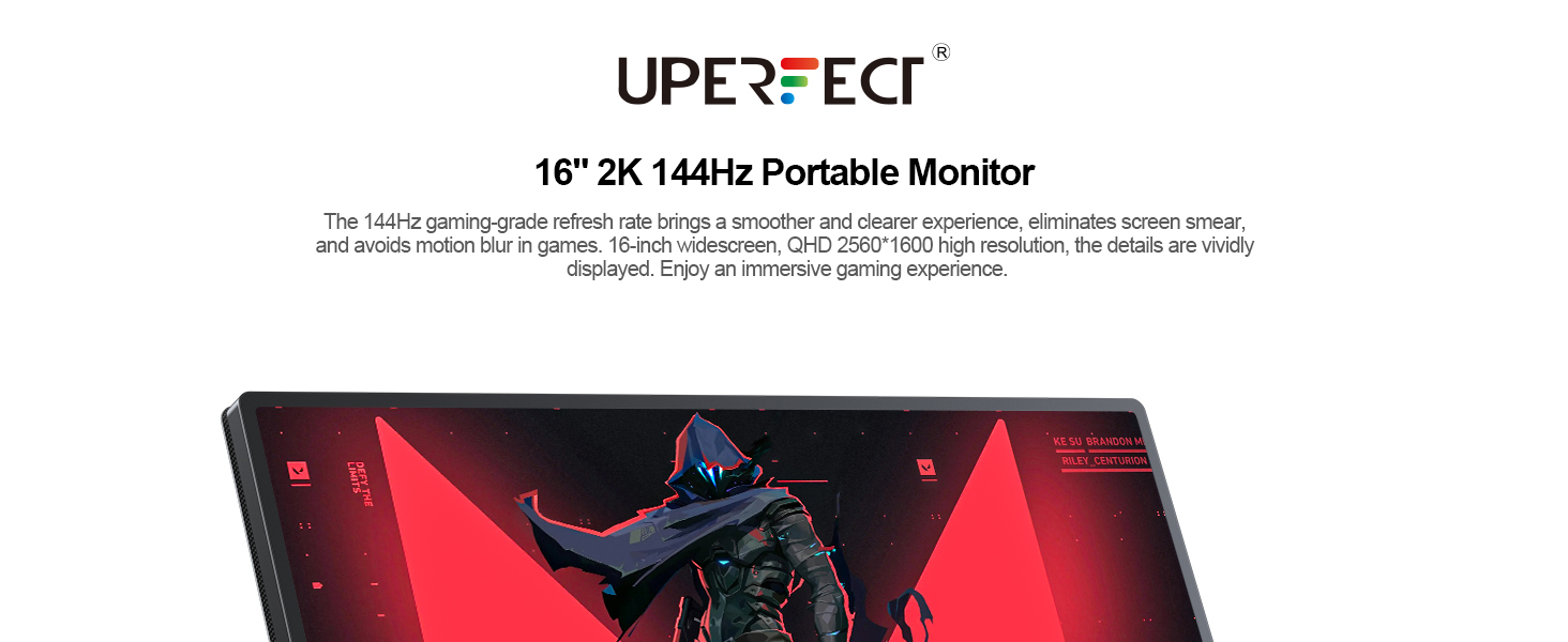 Монітор UPERFECT 2K 144Hz 16 дюймів: Портативний дисплей QLED з Mini HDMI та USB-C для ПК, ноутбука, телефону, Xbo, Switch, PS4/5 (VESA)