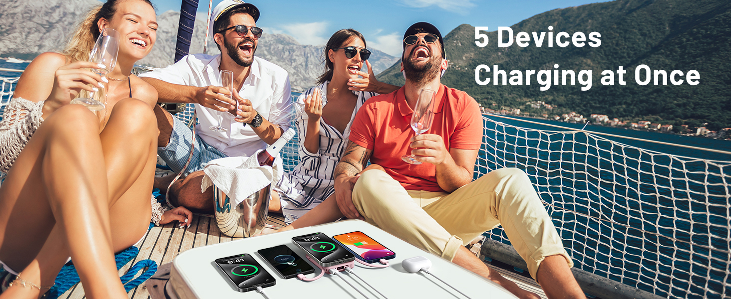 Power Bank Azmuth для iPhone з MagSafe, 10000mAh, бездротова зарядка, LED дисплей, білий (рожевий)