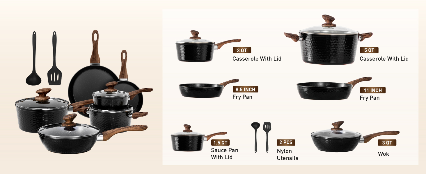 Набір посуду DishDelight 12-piece з гранітною керамікою, індукційний, чорний
