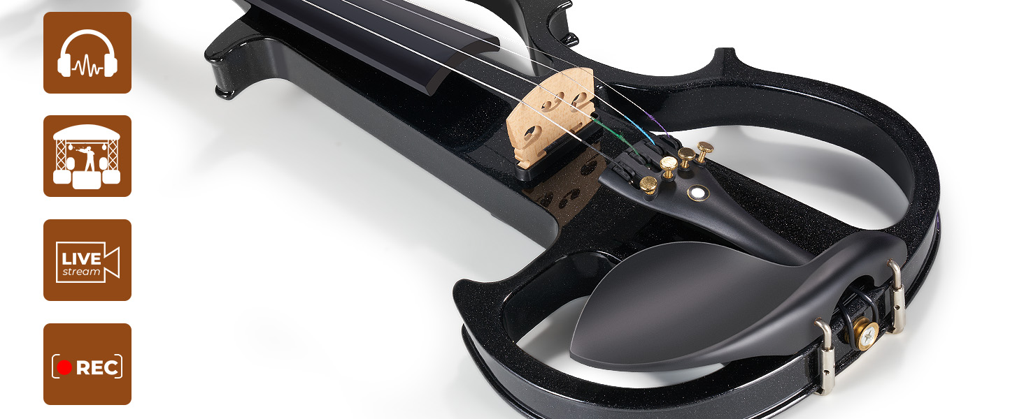 Електрична скрипка Vangoa 4/4 з цільного дерева, повного розміру, з усіма аксесуарами (колінь, чохол, кабель, підставка, смычок)