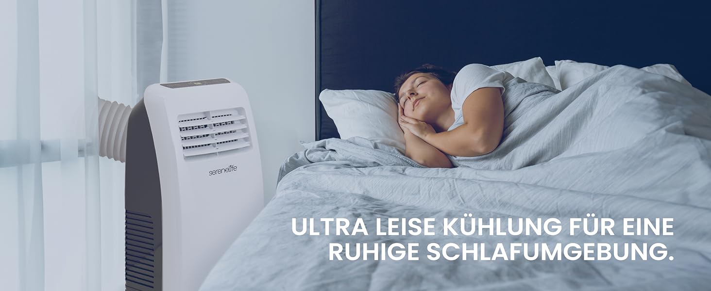 Мобільний кондиціонер SereneLife 9000 BTU з виносним шлангом. 3-в-1: кондиціонер, вентилятор, осушувач повітря. Підходить для кімнат до 42 м². Білий.