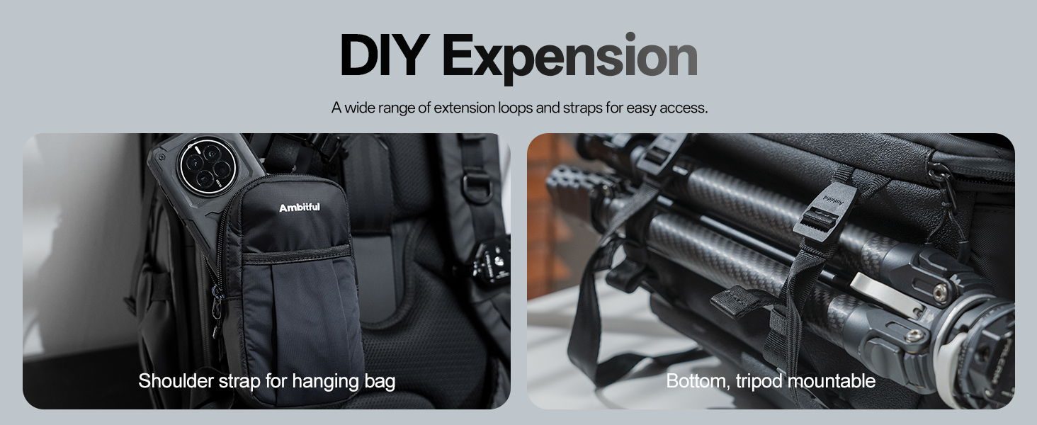 Чорний фоторюкзак AMBITFUL 25L+3L для DSLR/SLR/Mirrorless камер з відділенням для ноутбука та трипода (водонепроникний, ергономічний)