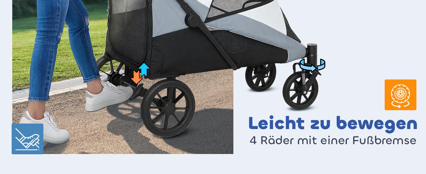 PawHut Візок для собак та котів, складний, до 30 кг, сірий (124 x 67 x 100 см)