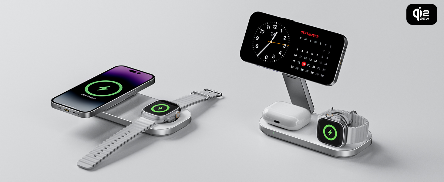 Бездротова зарядка 25W 3-в-1 з MagSafe: для iPhone, Apple Watch та AirPods (біла)