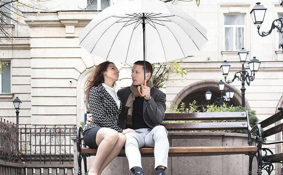 Royal Walk Automatic Travel Golf Umbrella - 54 Inch, Windproof, Waterproof, 2-Person, Wooden Handle, 16 Ribs, Unisex