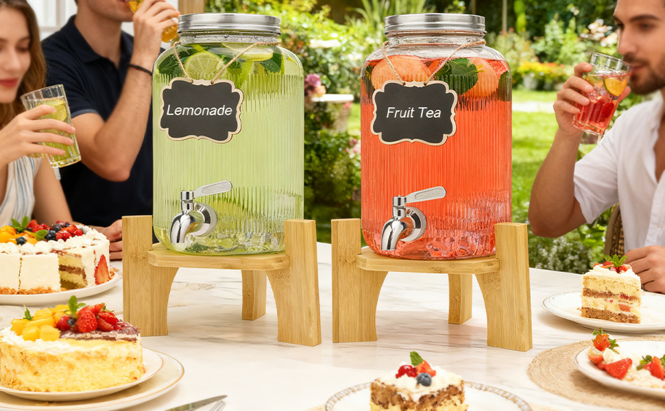 Скляний диспенсер для напоїв 4L (2 шт) зі штангером та нержавіючим краном - для вечірок, коктейлів, соків, води