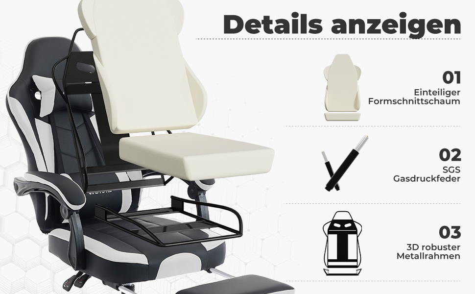 Геймерське крісло Ergonoma з підставкою для ніг, чорно-біле - Офісне крісло з підтримкою попереку