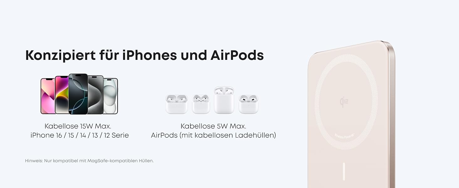 Powerbank Anker Nano: 5000mAh, Qi2, 15W, MagSafe, Золотий