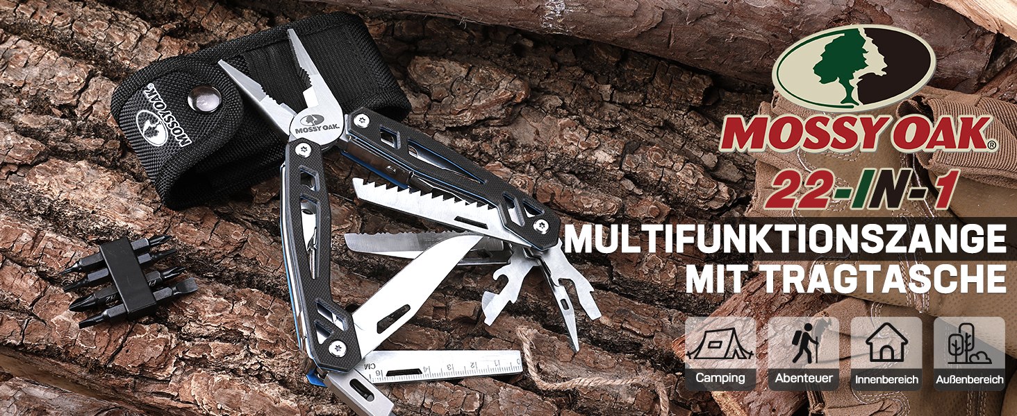 Mossy Oak 21-in-1 Multi-Tool - Folding Knife & Pliers - Camping, Hiking, Repair - with G10 Handle & Carrying Pouch