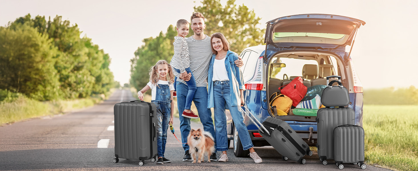 Набір валіз LALAHO 5 шт. з косметичкою, з ABS-пластику, для подорожей, ручна поклажа, багажний набір, бордовий колір