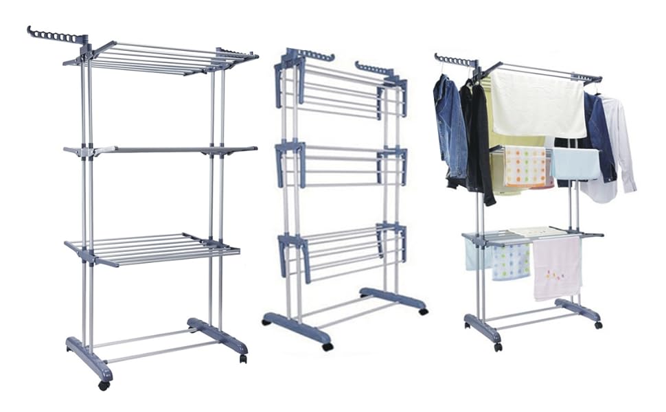 Стійка для білизни з 3 рівнів, складна, для дому та вулиці, легка, економна, кутова, зберігання одягу