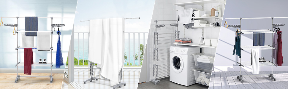 Сушарка для білизни VOUNOT Turm - турнічна сушарка з нержавіючої сталі, 23м довжини, 3 рівні