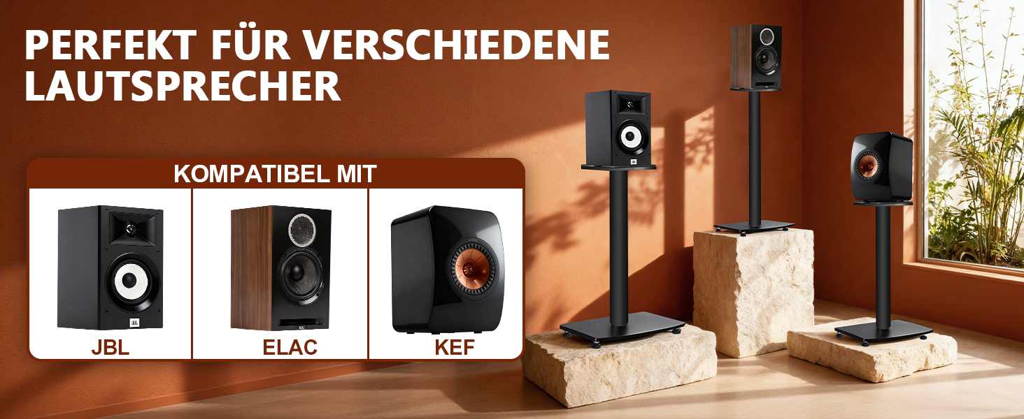 Підставка для акустики 65-85 см, регульована по висоті, дерев'яні підставки для сателітної акустики 4-10 дюймів, 20 кг вантажопідйомність, набір 2 шт. (Чорний - Метал)