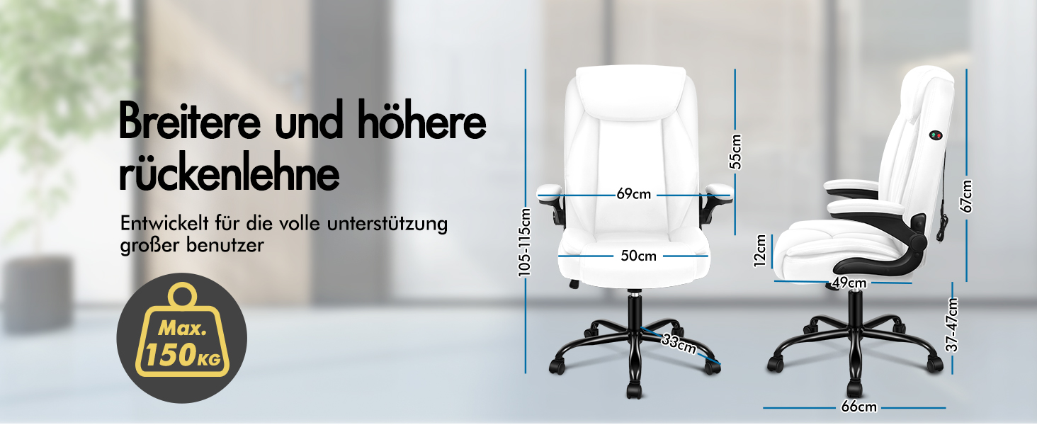 Офісне крісло ALFORDSON з регульованим нахилом 150°, обертання 360° та підставкою для ніг, PU-шкіра, чорний глянець (для дому та ігор)