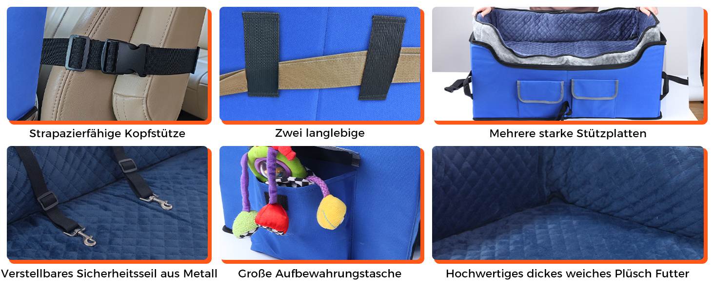 Stable Multi-Pet Car Seat Booster with Safety Belt for Medium Dogs - Washable & Reinforced Dog Basket for Rear Seat (Blue, M)
