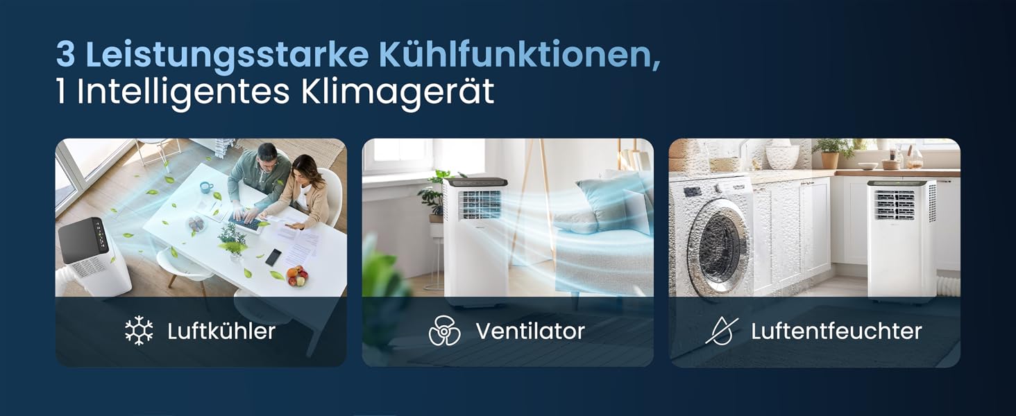 Мобільний кондиціонер Pro Breeze™ 9000 BTU 4-в-1: охолоджувач, вентилятор, осушувач, нічний режим, клас енергоефективності A, комплект для ущільнення вікна, пульт ДК та таймер 24 години, білий