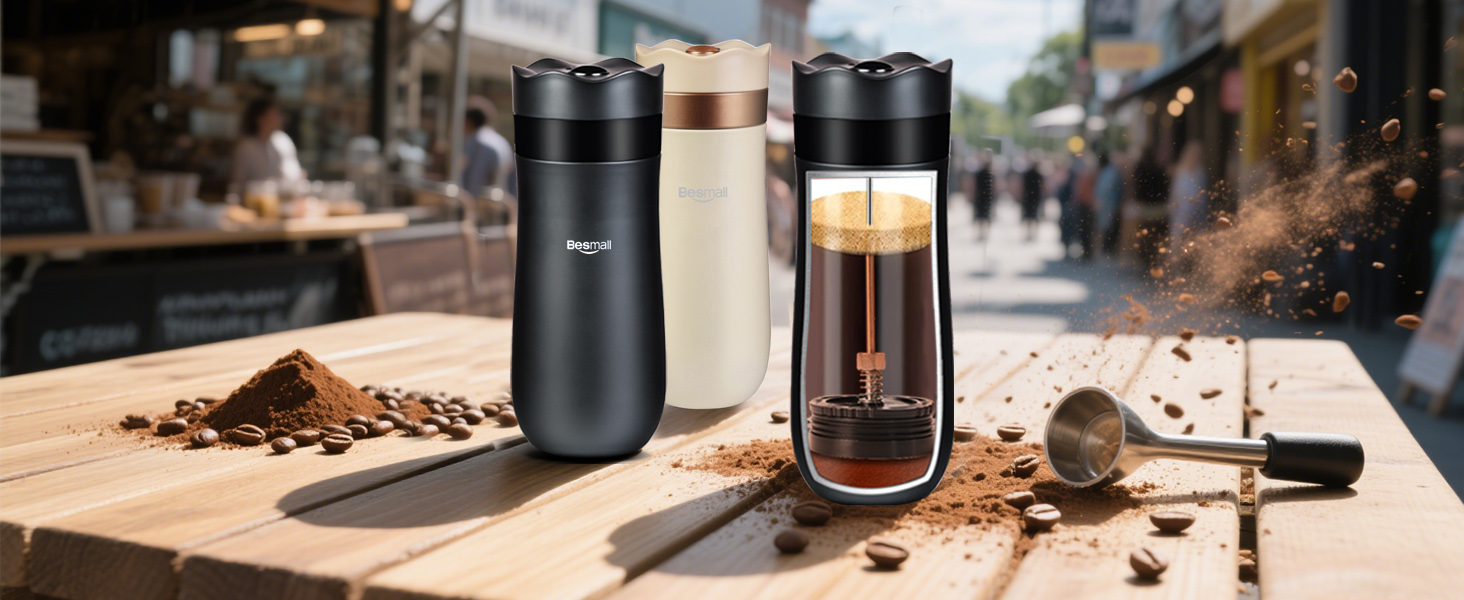 Френч-прес для кави та чаю, нержавіюча сталь, термокружка з фільтром, чорний