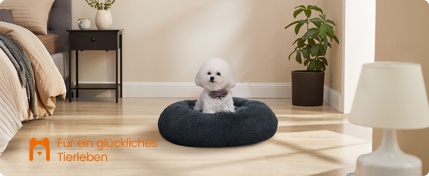 Ліжко для собак Feandrea, ліжко для котів, подушка-донат, миється, знімний наповнювач, довгий плюш, діаметр 120 см, PGW043G02 (50 x 50 x 20 см, Рожеве)