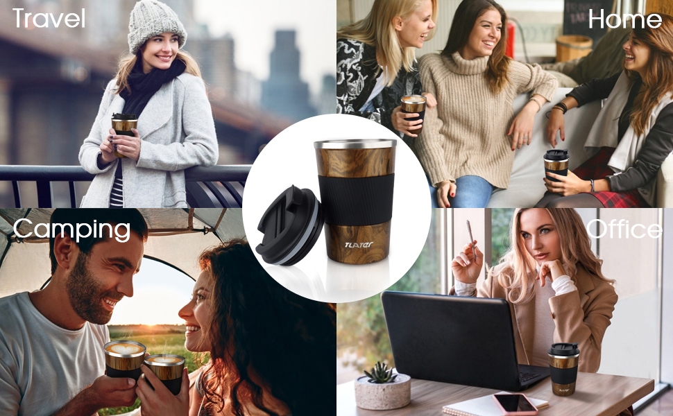 Термокружка для кави з кришкою, 380 мл, з нержавіючої сталі, блакитна