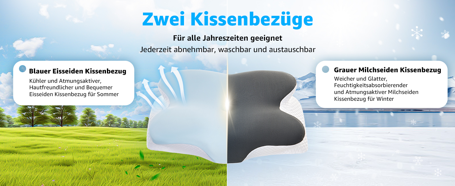 Подушка для шиї BRO з Memory Foam, 60x40x13 см. Ергономічна подушка для сну на боці, спині та животі. 2 чохли, для зняття болю в шиї.