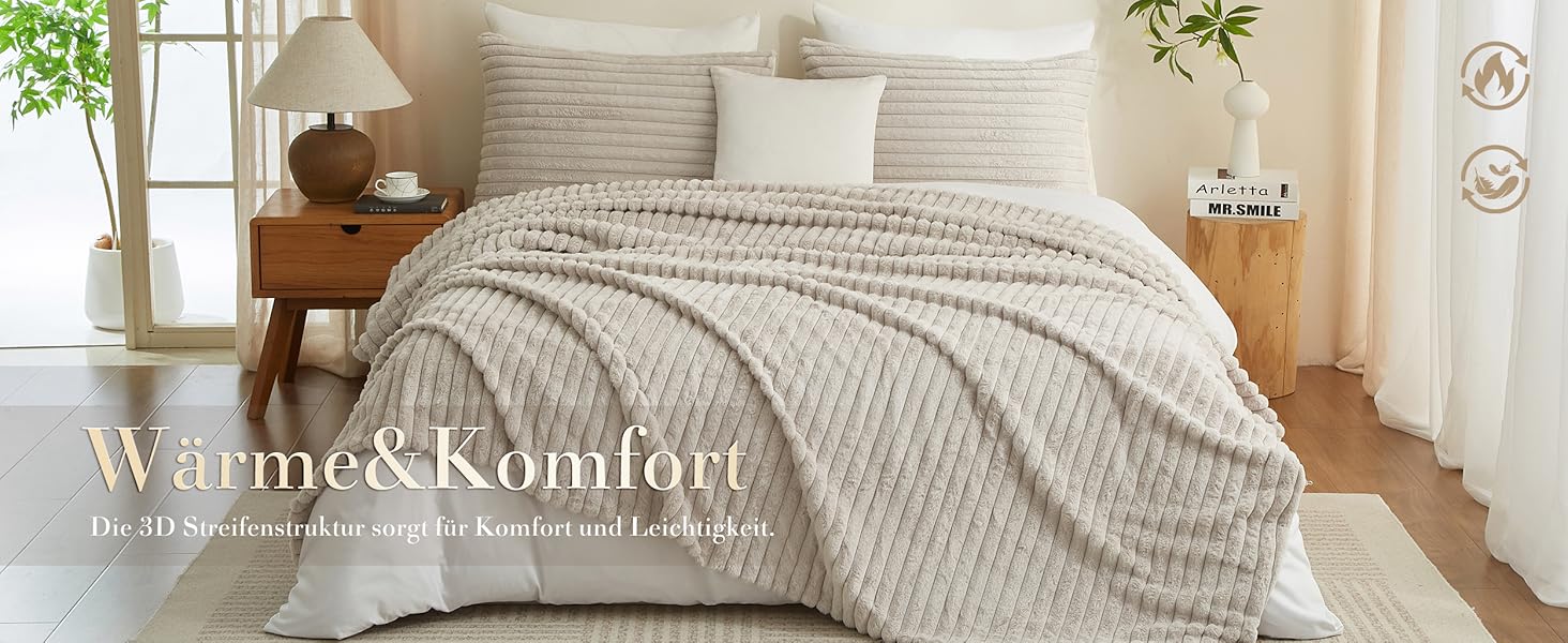 Плюшевий м'який плед Luofanfei 180x200, салатовий/бежевий, з ефектом