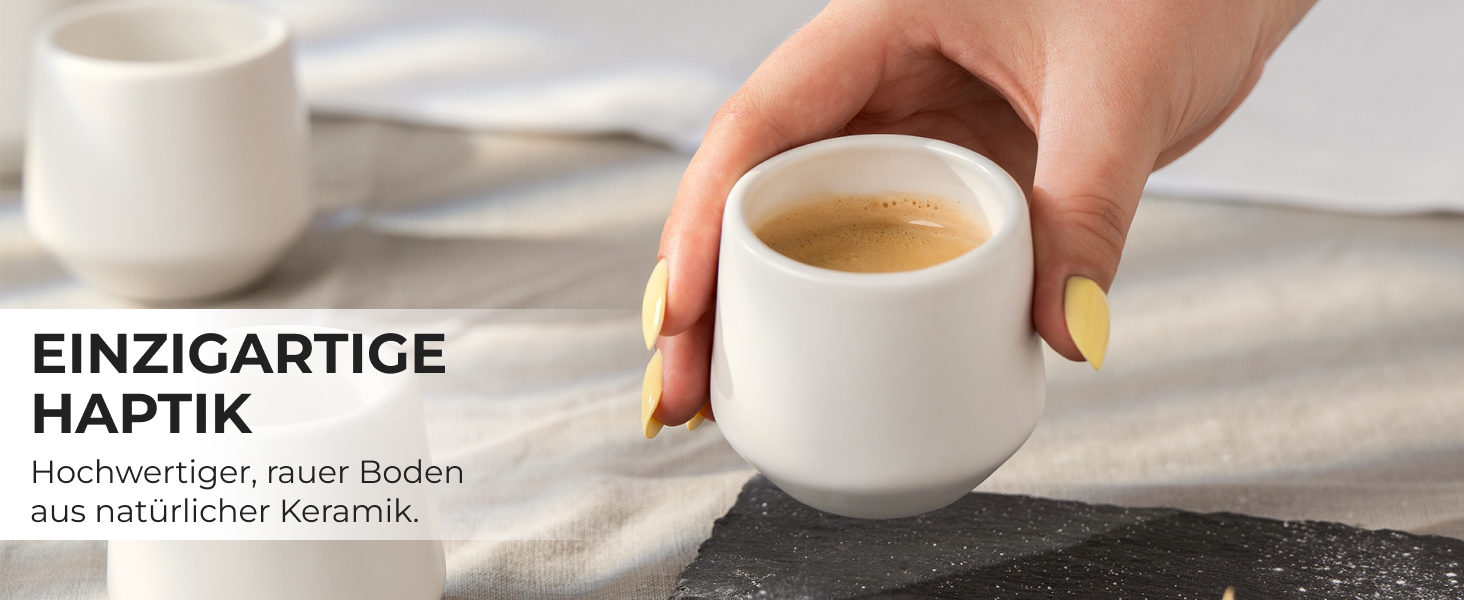 Набір чашок для еспресо Miamio (4 шт., 90 мл) - керамічні чашки без ручки, товстостінні, для мокко, білий колір, Luxe Collection