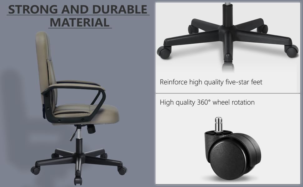 Офісне крісло MIXASTEP з PU-шкірою, регульована висота, поворотне, з підлокітниками, 360° коліщатка, для роботи, навчання, геймінгу (колір шампань)