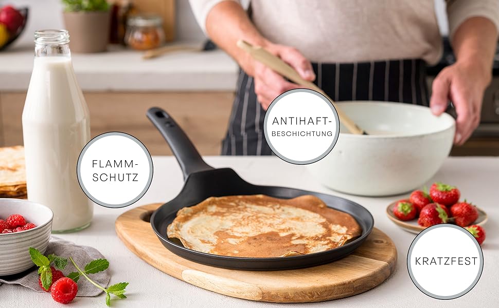 MasterChef Crepe Pan Induction, Pancake Pan for Pancakes, Roti, Omelette, Tortilla, Induction, Gas, Ceramic Hob, Non-Stick Coating Aluminum, 25cm, Extra Wide Natural Collection (Essentials Collection)