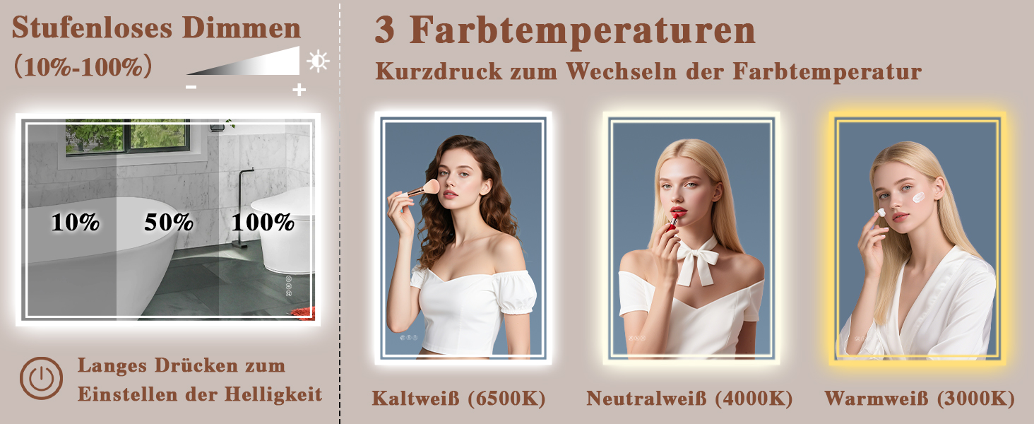 Дзеркало для ванної кімнати з підсвічуванням LED, антизапар, сенсорне управління, регулювання яскравості, 3 кольори світла, овальне, 50x70 см (Bluetooth, антизапар, 100L x 70B см)