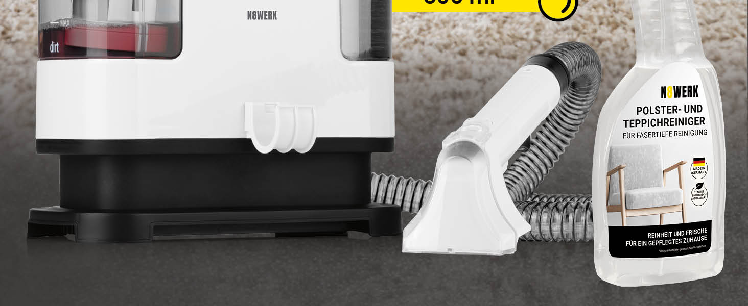 Портативний пилосос для миття килимів та меблів Clean | З миючим засобом | Легкий та компактний | Видаляє плями, потужний 400 Вт, баки для чистої та брудної води