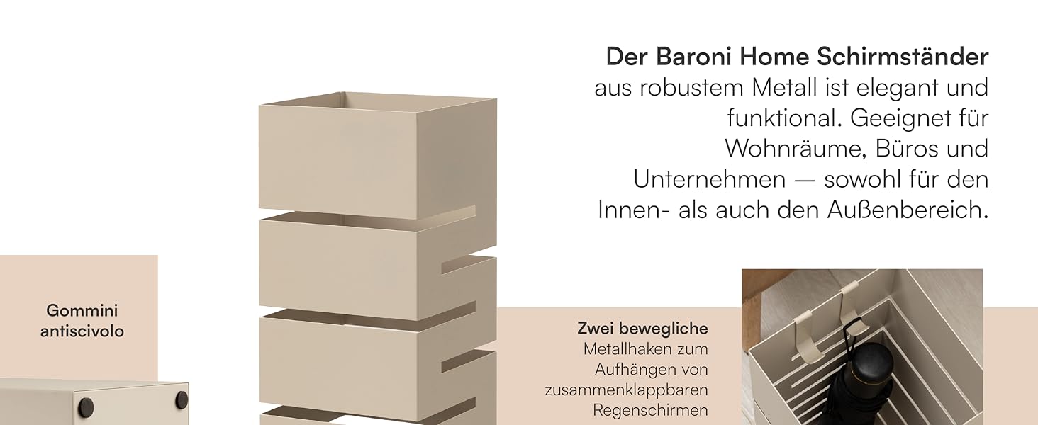 Сумка для парасольки Baroni Home з металу з геометричним різьбленням, з гачками та знімним піддоном для збору води - для дому та офісу, чорний, 15,5x15x49 см, пудровий