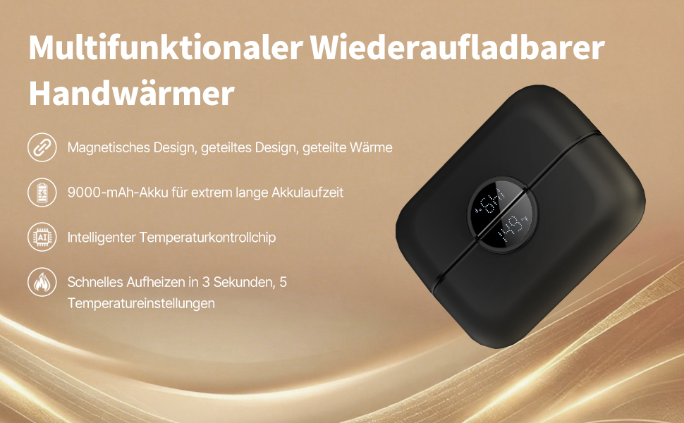 Портативний грілка для рук yAyusi 9000mAh з Powerbank, LED-дисплеєм, 5 режимів нагріву, 2 шт. - ідеальний подарунок для гольфу, полювання та кемпінгу