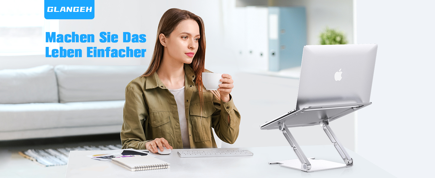 Підставка для ноутбука Glangeh з алюмінію, ергономічна, регульована по висоті, з відведенням тепла, сумісна з MacBook Pro Air, Dell, HP, 10-16