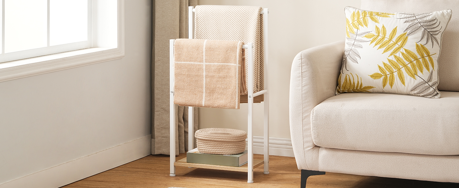 HOOBRO Тримач для рушників, стійка для рушників, мотузка для сушіння, 2 перекладини, для рушників, одягу, ковдр, газет, економія місця, стабільна, білий та натуральний колір