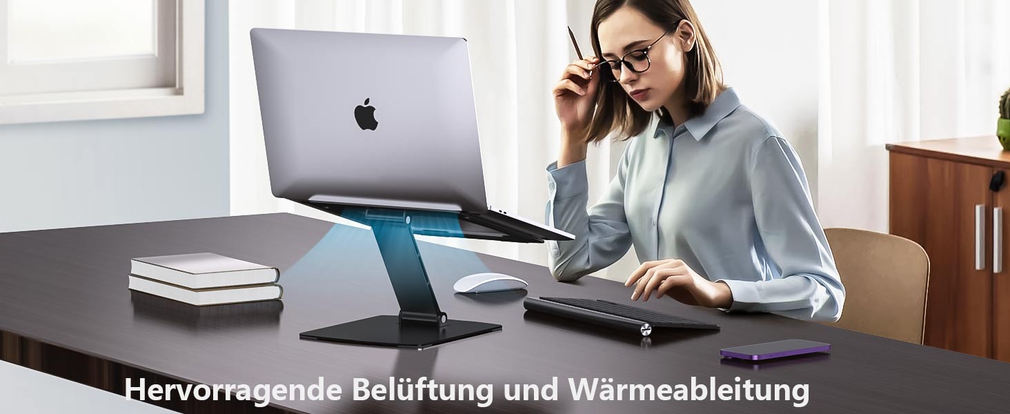 Підставка для ноутбука Glangeh, регульована по висоті, ергономічна, портативна, для столу, складна, з алюмінію, сумісна з MacBook Air Pro (10–16 дюймів), чорна