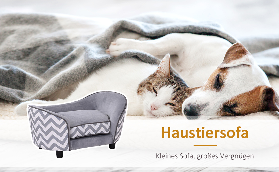 PawHut Крісло-лежанка для собак та котів, лежанка для тварин, м'яка подушка, сірий колір, 68,5 x 40,5 x 40,5 см