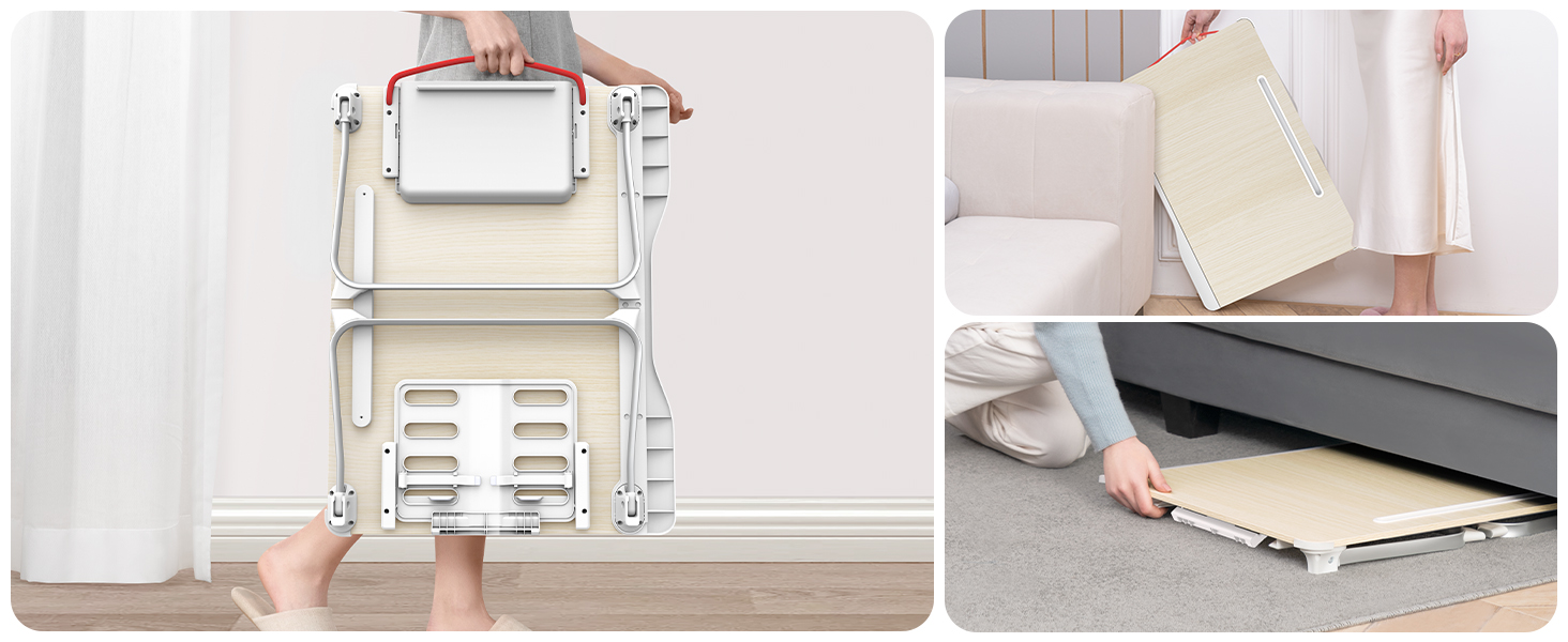 SAIJI Розкладний столик для ноутбука та планшета XXL з ящиком та підставкою для книг/телефону (65 x 49 x 30 см, Тік)